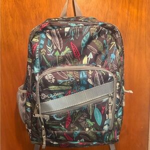 L.L. Bean Feather Print Backpack with Black and Blue Accents